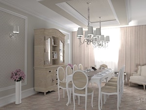 COTTON QUEEN - Duża beżowa biała jadalnia jako osobne pomieszczenie, styl tradycyjny - zdjęcie od SM STUDIO Projektowanie wnętrz