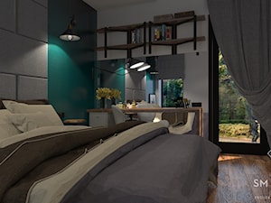 LOFTOWO - Mała niebieska szara z biurkiem sypialnia, styl industrialny - zdjęcie od SM STUDIO Projektowanie wnętrz
