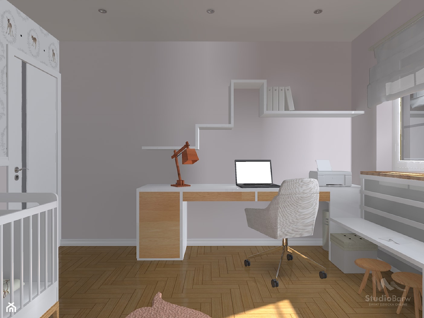 Pokój dziecka z aneksem biurowym - Małe szare biuro - zdjęcie od StudioBarw - Homebook