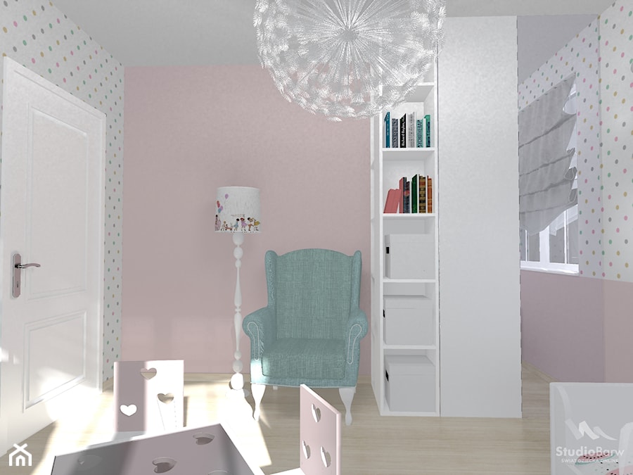Pokój dwulatki - Średni biały różowy pokój dziecka dla dziecka dla dziewczynki, styl nowoczesny - zdjęcie od StudioBarw