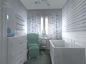 Pokój niemowlęcia Ines - Mały biały szary pokój dziecka dla niemowlaka dla chłopca dla dziewczynki, styl tradycyjny - zdjęcie od StudioBarw
