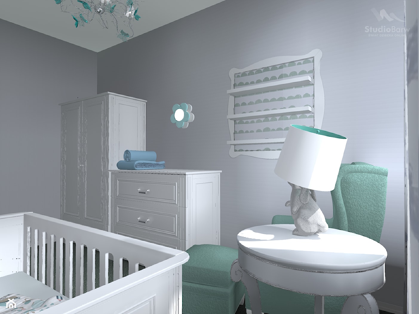 Pokój niemowlęcia Ines - Mały szary pokój dziecka dla niemowlaka dla dziewczynki, styl tradycyjny - zdjęcie od StudioBarw - Homebook