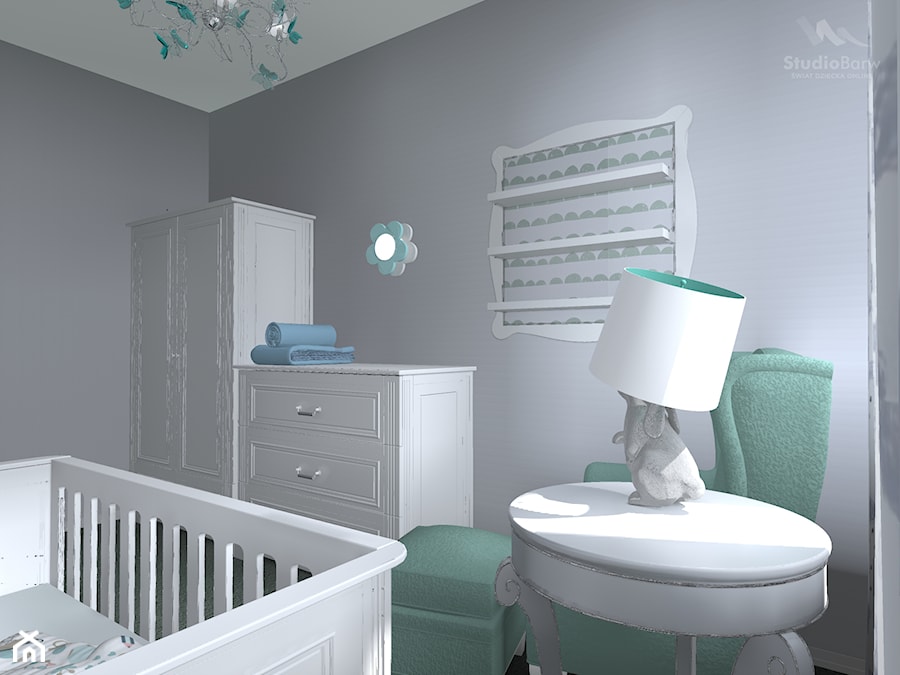 Pokój niemowlęcia Ines - Mały szary pokój dziecka dla niemowlaka dla dziewczynki, styl tradycyjny - zdjęcie od StudioBarw