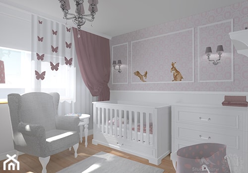 Pokój dziewczynki - Mały różowy szary pokój dziecka dla niemowlaka dla chłopca dla dziewczynki, sty ... - zdjęcie od StudioBarw