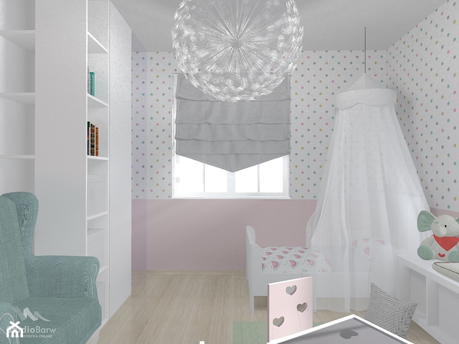 Pokój dwulatki - Mały biały różowy pokój dziecka dla dziecka dla dziewczynki, styl nowoczesny - zdjęcie od StudioBarw