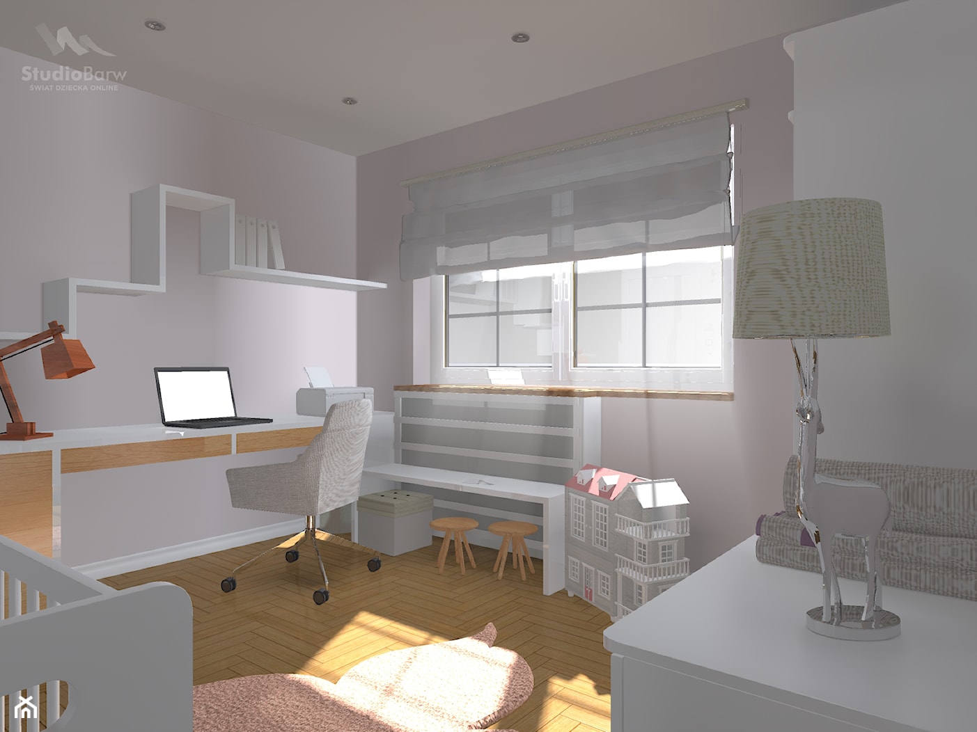Pokój dziecka z aneksem biurowym - Średnie w osobnym pomieszczeniu szare biuro - zdjęcie od StudioBarw - Homebook