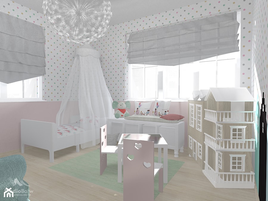 Pokój dwulatki - Średni biały różowy pokój dziecka dla dziecka dla dziewczynki, styl nowoczesny - zdjęcie od StudioBarw