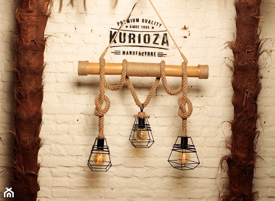 Lampa bambusowa w stylu industrialnym/vintage z kloszami - zdjęcie od Kurioza