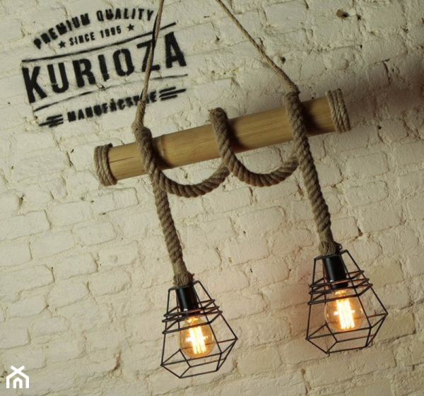 Mała lampa bambusowa w stylu industrialnym/vintage z kloszami - zdjęcie od Kurioza