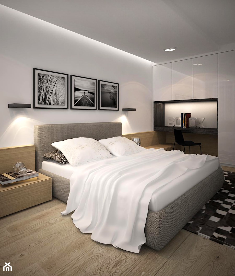 Mieszkanie kawalera - Średnia biała z biurkiem sypialnia, styl nowoczesny - zdjęcie od IMFORMA IWONA MARCINIAK
