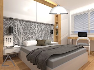 Cicha okolica - Średnia biała z biurkiem sypialnia, styl minimalistyczny - zdjęcie od Studio Projektów