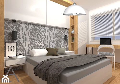 Cicha okolica - Średnia biała z biurkiem sypialnia, styl minimalistyczny - zdjęcie od Studio Projektów