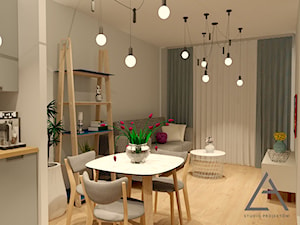 jasne przestrzenie - Średni szary salon z kuchnią z jadalnią, styl skandynawski - zdjęcie od Studio Projektów