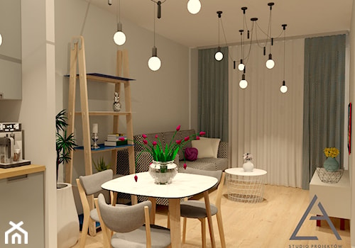 jasne przestrzenie - Średni szary salon z kuchnią z jadalnią, styl skandynawski - zdjęcie od Studio Projektów