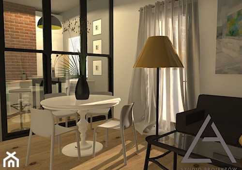 Apartament z widokiem - Mała biała szara jadalnia w salonie, styl minimalistyczny - zdjęcie od Studio Projektów