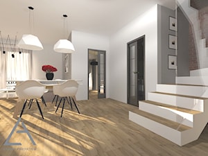 Apartament dwupoziomowy - Średnia biała szara jadalnia jako osobne pomieszczenie, styl minimalistyczny - zdjęcie od Studio Projektów