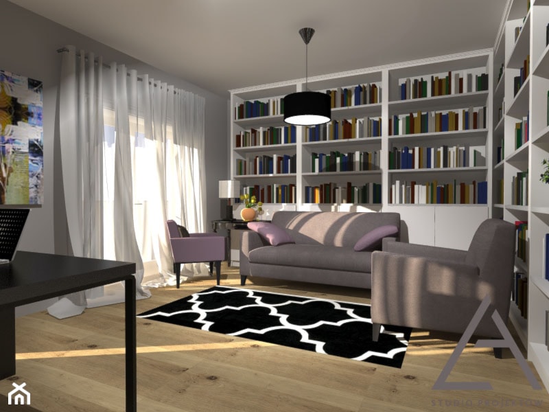 Apartament przy parku - Duże w osobnym pomieszczeniu z sofą szare biuro, styl tradycyjny - zdjęcie od Studio Projektów