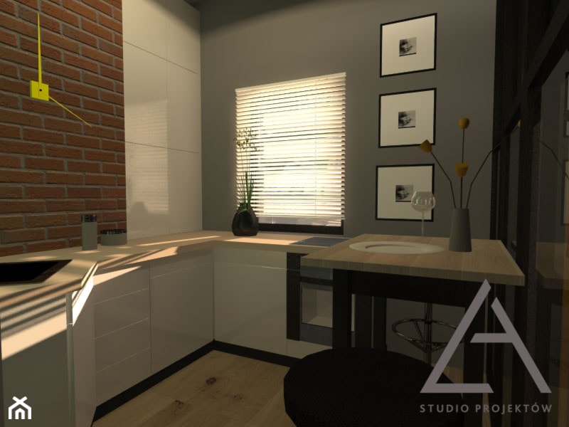 Apartament z widokiem - Średnia otwarta zamknięta kuchnia w kształcie litery l z oknem, styl minimalistyczny - zdjęcie od Studio Projektów