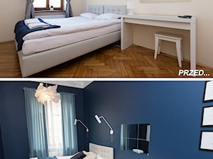 Deep blue for rent - Średnia niebieska szara z biurkiem sypialnia, styl nowoczesny - zdjęcie od PAAS Pracownia Projektowa