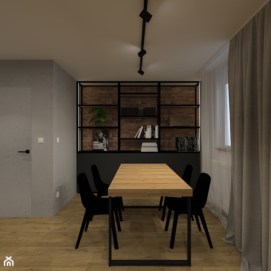 Mieszkanie w Chrzanowie - Duża brązowa szara jadalnia jako osobne pomieszczenie, styl industrialny - zdjęcie od iStudioo