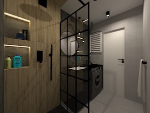 Mieszkanie w Chrzanowie - Mała brązowa szara łazienka w bloku bez okna, styl industrialny - zdjęcie od iStudioo