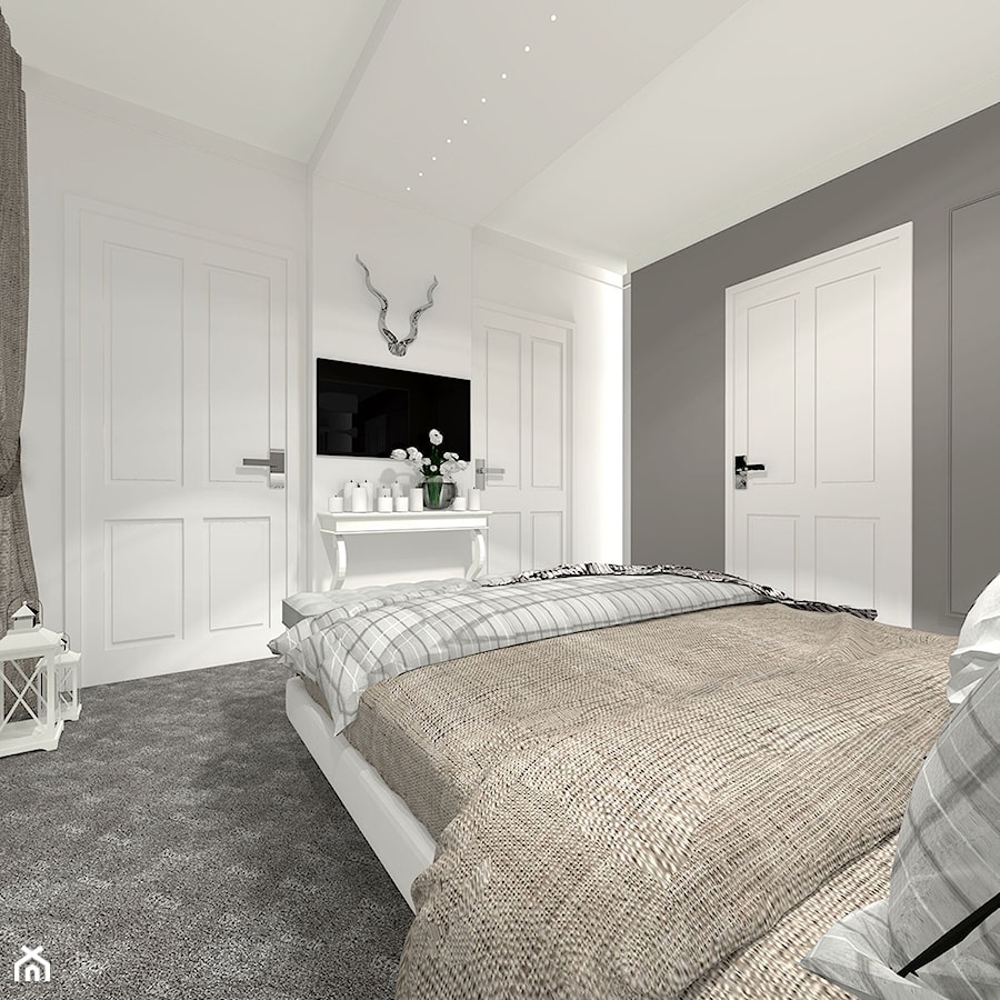 Sypialnia - Średnia biała szara sypialnia, styl prowansalski - zdjęcie od Eno Design