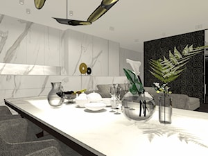 Salon - Duża biała szara jadalnia w salonie, styl nowoczesny - zdjęcie od Eno Design