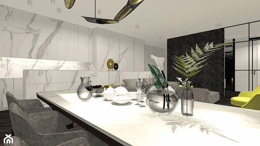 Salon - Duża biała szara jadalnia w salonie, styl nowoczesny - zdjęcie od Eno Design
