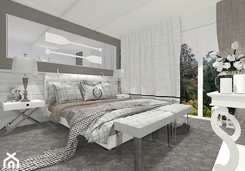 Sypialnia - Duża beżowa szara sypialnia, styl prowansalski - zdjęcie od Eno Design