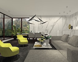 Salon - Duży biały salon z jadalnią z tarasem / balkonem, styl nowoczesny - zdjęcie od Eno Design - Homebook