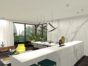 Salon - Duży biały salon z kuchnią z jadalnią, styl nowoczesny - zdjęcie od Eno Design
