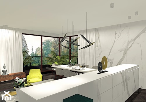 Salon - Duży biały salon z kuchnią z jadalnią, styl nowoczesny - zdjęcie od Eno Design