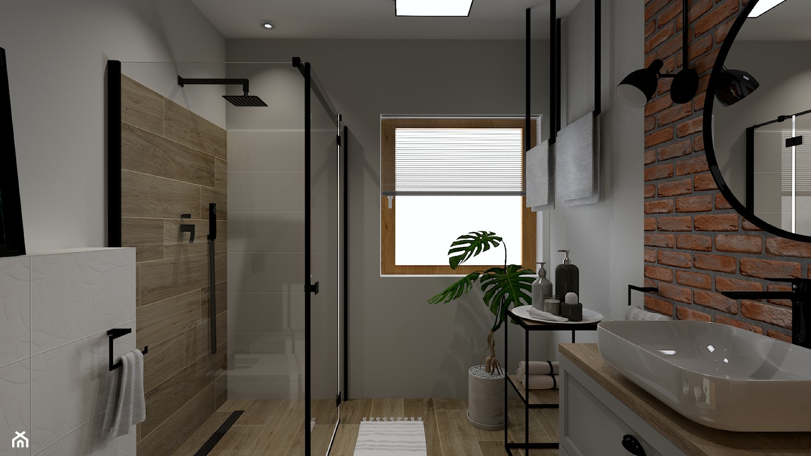Łazienka - Średnia z lustrem z punktowym oświetleniem łazienka z oknem - zdjęcie od m3projekt - Homebook