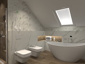 Łazienka - Średnia na poddaszu łazienka z oknem - zdjęcie od m3projekt