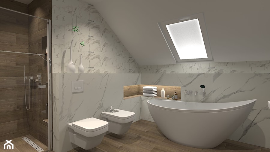 Łazienka - Średnia na poddaszu łazienka z oknem - zdjęcie od m3projekt