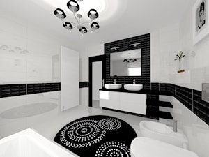 Duża na poddaszu z lustrem z dwoma umywalkami łazienka z oknem, styl glamour - zdjęcie od LivingDesign