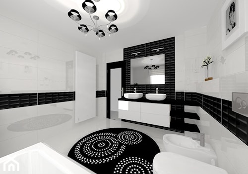 Duża na poddaszu z lustrem z dwoma umywalkami łazienka z oknem, styl glamour - zdjęcie od LivingDesign