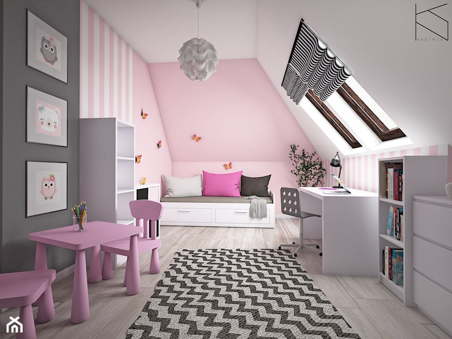 Pokój dziewczynki - Średni biały różowy pokój dziecka dla dziecka dla dziewczynki, styl tradycyjny - zdjęcie od KN.wnętrza