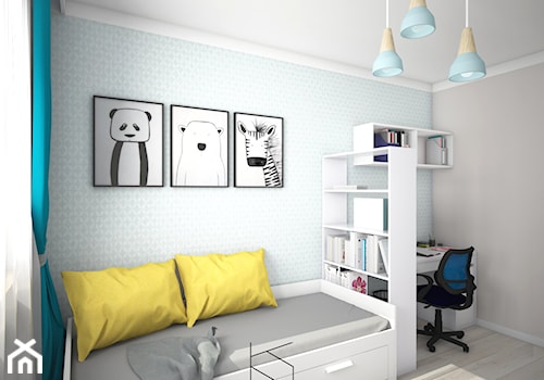 Projekt pokoju dla nastolatki - Średni szary niebieski pokój dziecka dla nastolatka dla chłopca, st ... - zdjęcie od KN.wnętrza