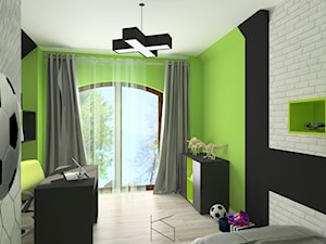 Pokój chłopca - Średni czarny szary zielony pokój dziecka dla nastolatka dla chłopca dla dziewczynki, styl tradycyjny - zdjęcie od KN.wnętrza