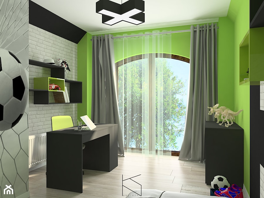 Pokój chłopca - Średni czarny szary zielony pokój dziecka dla nastolatka dla chłopca dla dziewczynki, styl tradycyjny - zdjęcie od KN.wnętrza