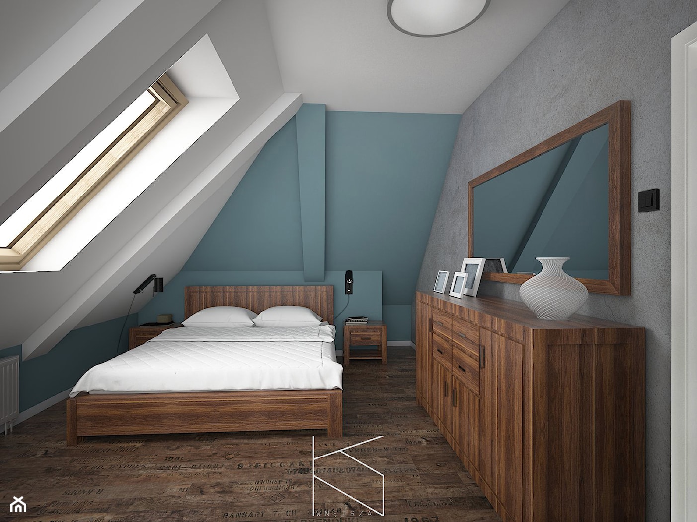 Mieszkanie 58m2, Polkowice - Średnia niebieska szara sypialnia, styl nowoczesny - zdjęcie od KN.wnętrza - Homebook