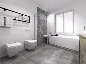 Średnia na poddaszu z dwoma umywalkami łazienka z oknem, styl industrialny - zdjęcie od M3 MONIKA MIGACZ