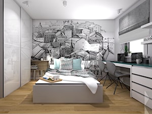 SYPIALNIA - Duża szara z biurkiem sypialnia, styl nowoczesny - zdjęcie od M3 MONIKA MIGACZ