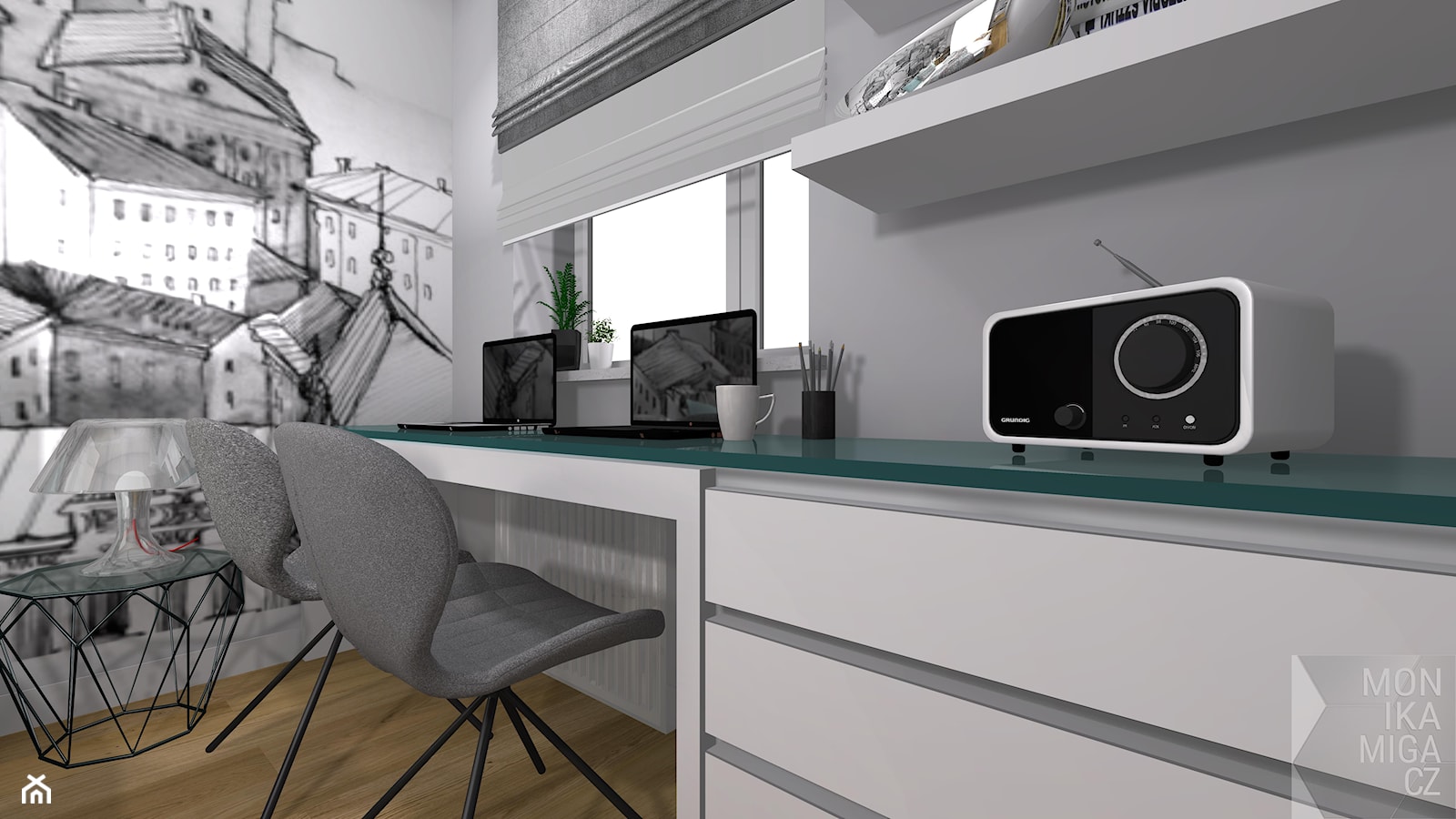 SYPIALNIA - Szara z biurkiem sypialnia, styl nowoczesny - zdjęcie od M3 MONIKA MIGACZ - Homebook