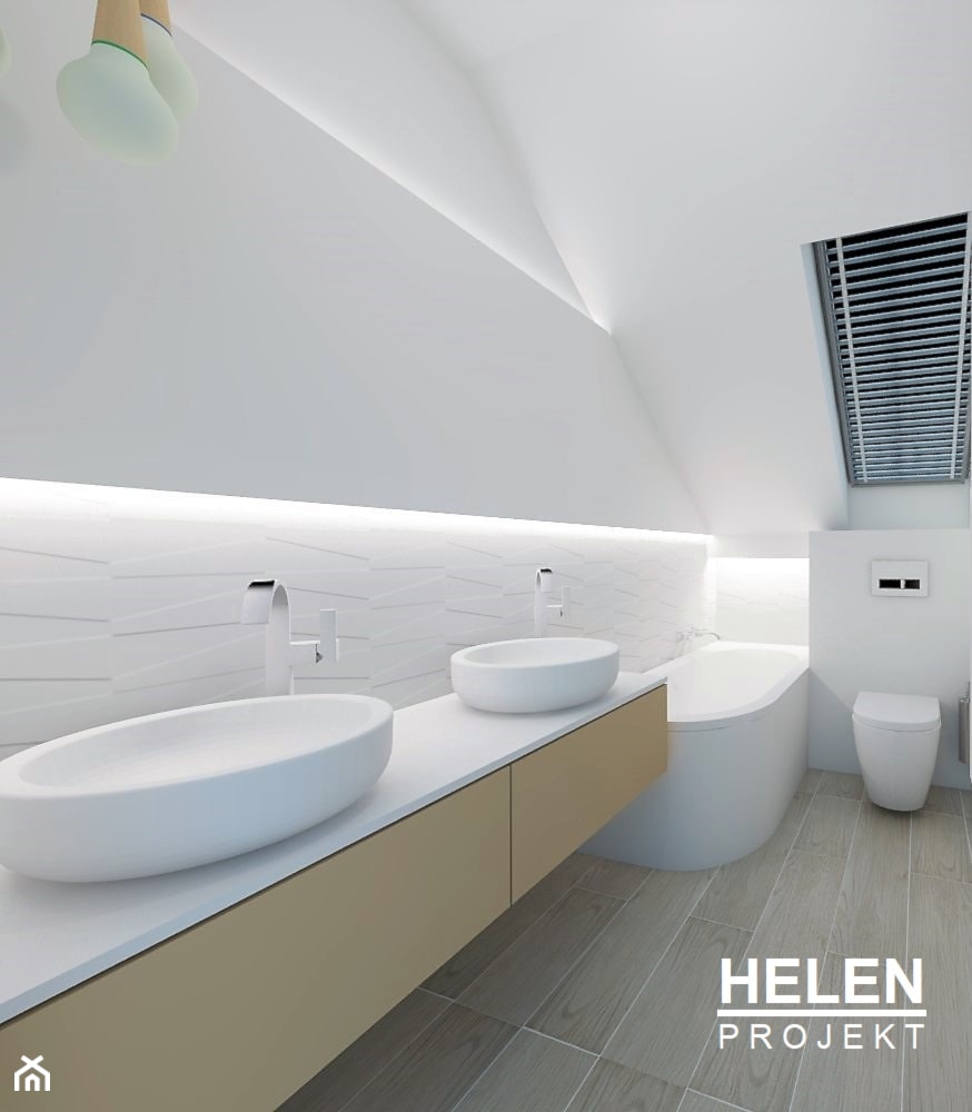SZEREGOWIEC POD POZNANIEM - Średnia na poddaszu z dwoma umywalkami łazienka z oknem, styl nowoczesny - zdjęcie od HELEN PROJEKT