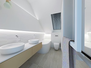Łazienki - Średnia na poddaszu z dwoma umywalkami łazienka z oknem, styl skandynawski - zdjęcie od HELEN PROJEKT