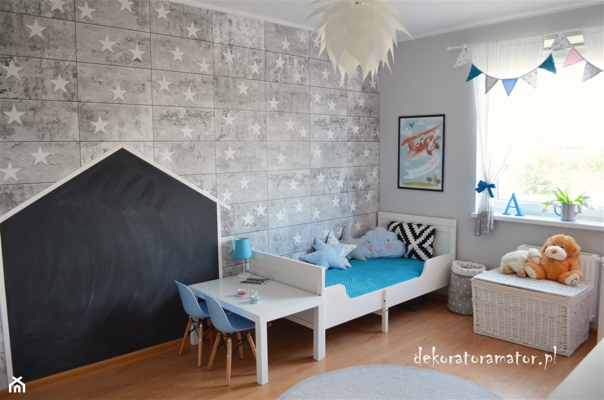 Pokój rodzeństwa - Średni szary pokój dziecka dla dziecka dla chłopca, styl skandynawski - zdjęcie od dekoratoramator.pl - Homebook