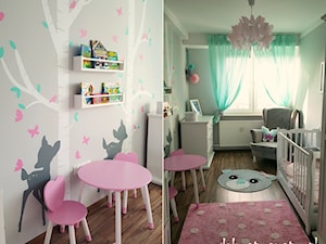 Pastelowy pokój dla dziewczynki - Średni szary pokój dziecka dla niemowlaka dla dziecka dla dziewczynki - zdjęcie od dekoratoramator.pl