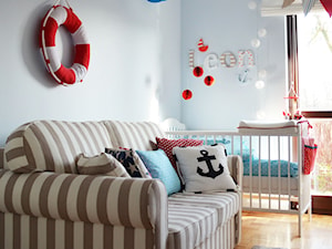 Pokój dziecka - Średni niebieski pokój dziecka dla niemowlaka dla chłopca, styl skandynawski - zdjęcie od dekoratoramator.pl